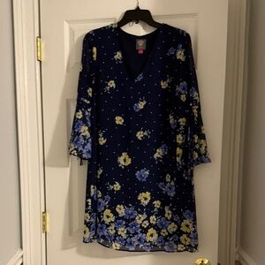 Vince Camuto Navy Floral Long Sleeve Dress